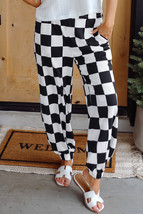 Black Checkerboard Elastic Waist Pocketed Joggers - $344.34 MXN