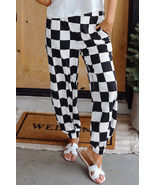Black Checkerboard Elastic Waist Pocketed Joggers - $337.97 MXN