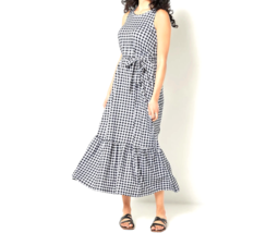 Cuddl Duds Flexwear Scoop-Neck Tiered Maxi Dress- Black Gingham, Petite XL - £20.23 GBP