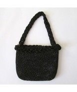 Vintage Heavy Beaded Purse Black Caviar Glass Micro Beads Braided Strap ... - $64.32