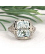 Art Deco 14k White Gold Filigree 2.18 Carat Genuine Aquamarine Ring (#J7... - $1,550.36 CAD