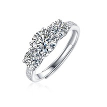 1Ct Round Moissanite 14K White Gold Finish Three-Stone Wedding Adjustable Ring - £101.03 GBP