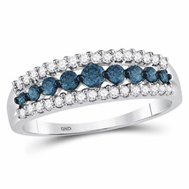 10kt White Gold Womens Round Blue Color Enhanced Diamond Band Ring 1/2 Cttw - £299.85 GBP