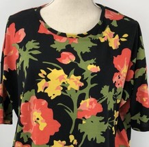 LuLaRoe Irma Shirt Top Tunic XS Orange Green Black Floral High Lo Oversized - $19.99