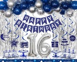 16Th Birthday Decorations For Boys And Girls Blue Silver, Happy 16Th Bir... - £28.46 GBP