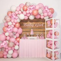 Baby Boxes Pink Baby Shower Decorations 143Pcs for Girl, Rose Gold Pink Balloons - £24.42 GBP