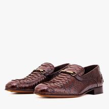 The Viper Brown Snake Skin Leather Bit Loafer Men Shoe image 2