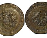 2 Vtg Embossed Brass Decorative Wall Plates/ Colonial Couple/ Courtyard,... - $24.25
