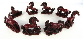 Set of 8 Chinese Horse Cinnabar Red Color Cast Resin Figurine Lot Decoration 3&quot; - £31.60 GBP
