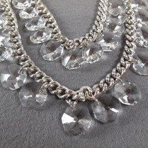 Statement Necklace Crystals Double Strand Heavy Silver Tone - $16.00