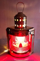 15&quot; Vintage Nautical Solid Brass Port Electric Lantern RED Colour Home Decorativ - £92.33 GBP