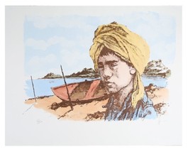&quot;Boy At The Harbor&quot; By William Weintraub Hand-Colored Lithograph 19 3/4&quot;x25 1/2&quot; - £98.24 GBP
