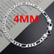 New 925 Silver Flat 4MM chain women men Gift bracelet fashion charm jewe... - £5.48 GBP
