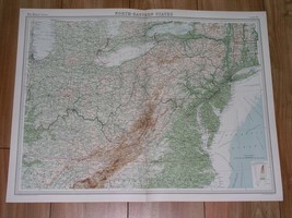 1922 Map Of Ne Usa New York Pennsylvania Ohio Virginia Appalachian Mountains - £23.63 GBP