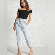 Super High Rise Mom Jeans Women&#39;s 30 Pleated Button Fly Light Wash FOREVER 21 - £26.84 GBP