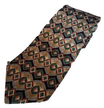 Geoffrey Beene Mens necktie 100% Silk Green diamonds geometric pattern - $3.99