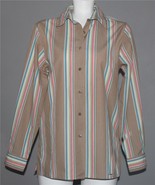 Foxcroft Mocha Teal Pink Chartreuse Striped Wrinkle Free Classic Fit Blo... - $410.64 MXN