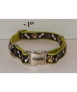 Coastal 13&quot; Dog Collar Green brown White Paw Print Bone - $180.99 MXN