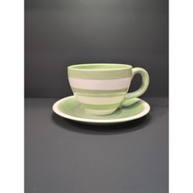 Hallmark Green Striped Mug &amp; Saucer Combo, X-Large Set, Snack Plate, Cof... - $16.26 CAD