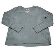 Croft Barrow Sweater Womens Green Long Sleeve VNeck Cable Knit Cotton Pu... - £20.22 GBP