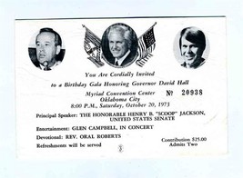 Invitation Honoring Governor David Hall Oklahoma 1973 Glen Campbell Oral Roberts - £27.51 GBP