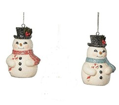 Bethany Lowe Christmas Set of 2 &quot;Holly Jolly Snowman Ornament&quot; TF9121 - £16.02 GBP