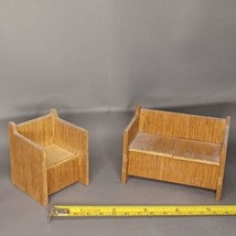 Vintage Dollhouse Living Room Set Unfinished Wood Loveseat And Chair - £10.95 GBP
