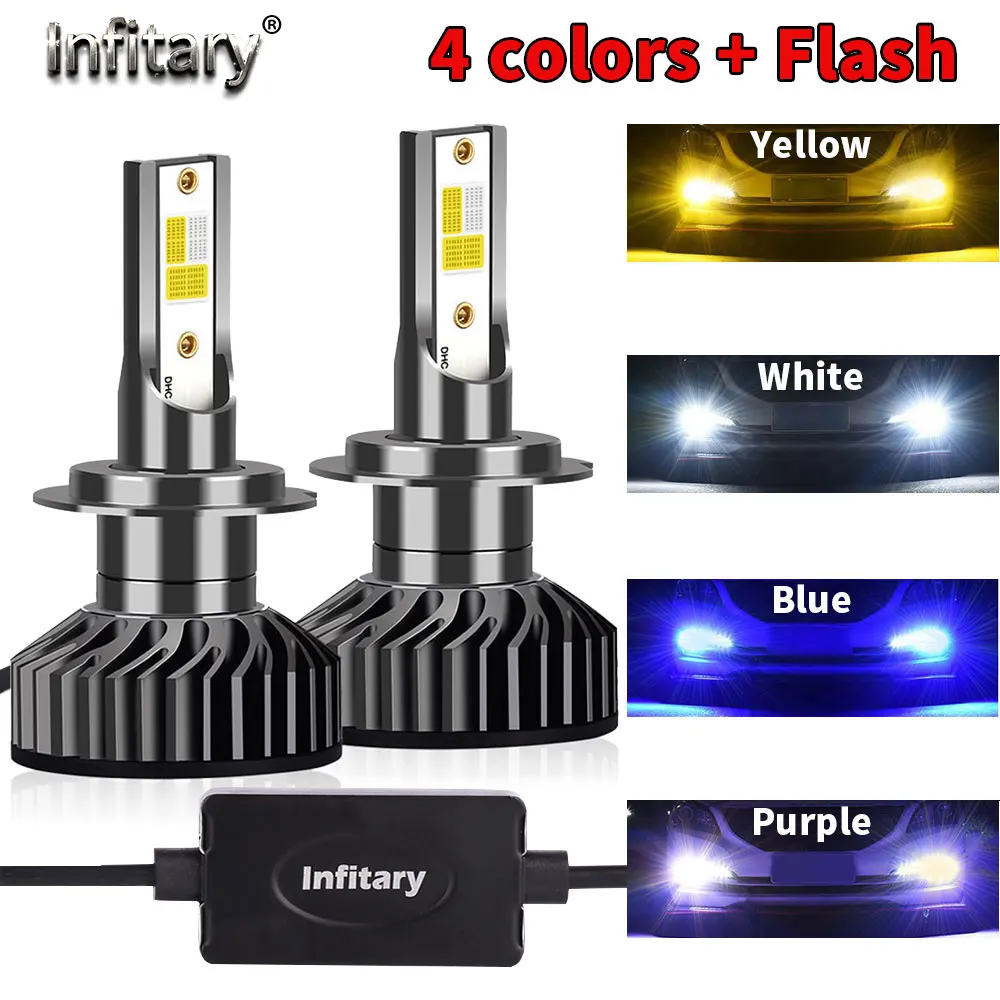 Infitary 4 Colors And Flash LED Lights Fog Lamps On Auto H7 H4 H1 H3 H8 H11 9005 - £156.20 GBP