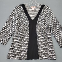 Obe Women Shirt Size L Black Preppy Sequin V-Neck 3/4 Sleeve Classic USA Made - £9.16 GBP