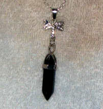 Southwest 925 Sterling Silver Necklace w Black Obsidian and 12 Clear Topaz Gems - £35.32 GBP