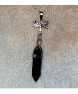 Southwest 925 Sterling Silver Necklace w Black Obsidian and 12 Clear Top... - £35.04 GBP