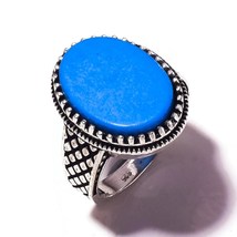 Turquoise Flat Oval Gemstone 925 Silver Overlay Handmade Oxidised Ring US-7.75 - £10.26 GBP