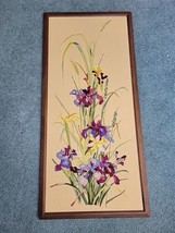 Vintage Framed Crewel Embroidery Iris In Bloom Erica Wilson Large Purple... - £117.33 GBP