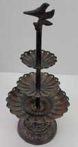 VTG Rustic Metal Bird 3 Tier Jewelry Stand Holder Free Standing Tree Earrings - £18.90 GBP