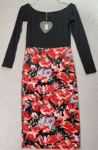 Club L Shift Dress Girls Sz 10 Black Floral Viscose Long Sleeve Off The Shoulder - $17.50