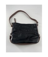 Stone Mountain Black Leather Brown Trim Tote Shoulder Bag Zipper Pocket ... - $143.46 MXN