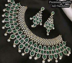Bollywood Style Indian Gold Plated Jewelry CZ Bridal Choker Green Necklace Set - £141.87 GBP
