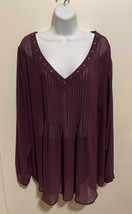 Torrid 4 Sheer Pleated Blouse Top Studded V Neck 4xl Purple Shirt - $19.79