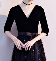 Black Velvet Maxi Dress Gowns Women Custom Plus Size Cocktail Dress image 7