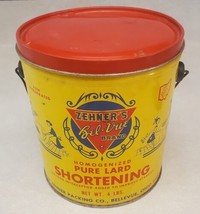 Vintage ZEHNER&#39;S Bel-Vue 4 Lb. Lard Shortening Tin Bucket Pail With Handle - £31.22 GBP