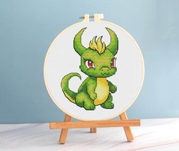 Dragon Cross stitch Baby Dinosaur pattern pdf, Greem Dragon cross stitch anime  - £3.18 GBP