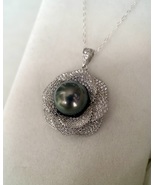 11mm Tahitian Obsidian Green South Sea Pearl Pendant Piaget Rose-Inspire... - $206.00