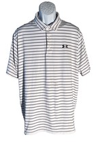 UNDER ARMOUR Men&#39;s Short Sleeve  Button Down Striped Polo Shirt White XL... - $12.25 CAD