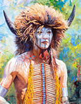 Indian Warrior Man Portrait Painted Face Ceramic Tile Mural Medallion Backsplash - £48.22 GBP+