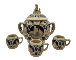 Gerz German Rumtopf Castle Stoneware Tureen Set Punchbowl with  Mugs - $85.55