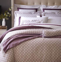 Sferra Deagan Standard Sham White/Aubergine Purple Egyptian Cotton Percale New - £31.56 GBP