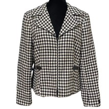 Tribal Houndstooth Jacket Wool Blend Zip Faux Leather Trim Side Buckles ... - £18.00 GBP