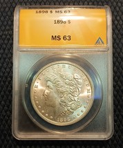 1898 Morgan Silver Dollar $1 Certified MS63 by ANACS Choice Brilliant UNC - £113.50 GBP