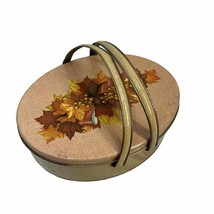 Fall Tin with Handles Pinecones Orange Leaves Thanksgiving Decor Vintage - £13.36 GBP