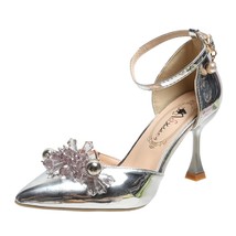 Gold Silver Crystal Pumps Women Autumn Pointed Toe High Heels Shoes Woman Ankle  - £22.40 GBP